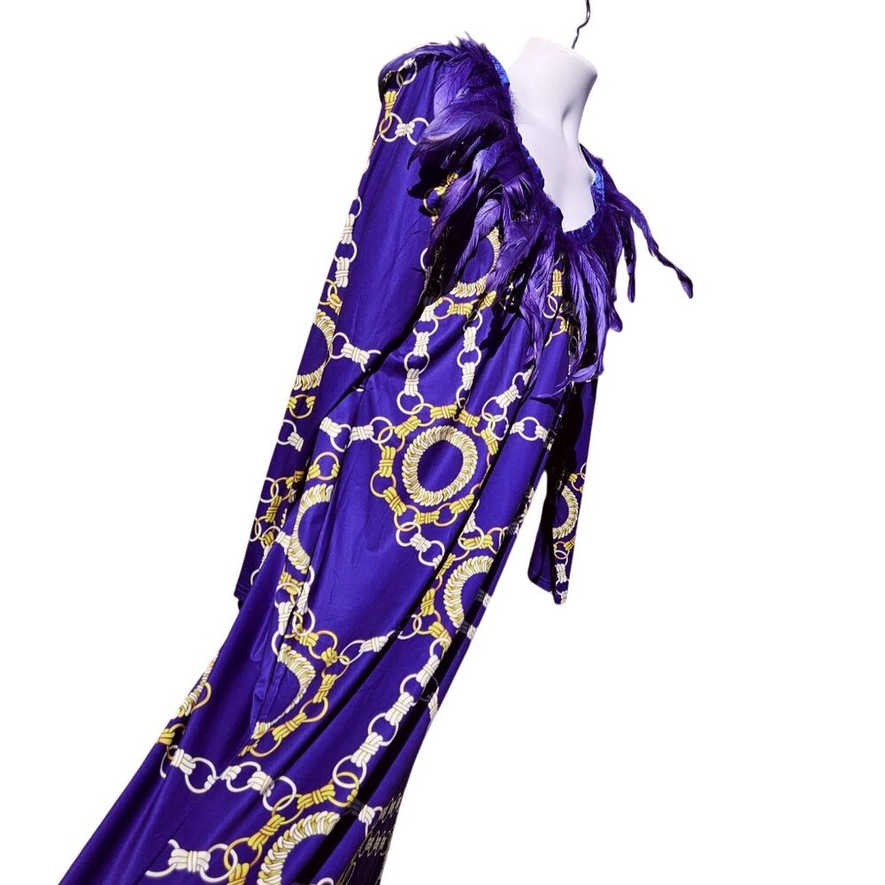 Purple Feather Maxi Drag Gown Chain Print 4XL Tall Mardi Gras Mens XL - 2X Tall - Picture 10 of 14